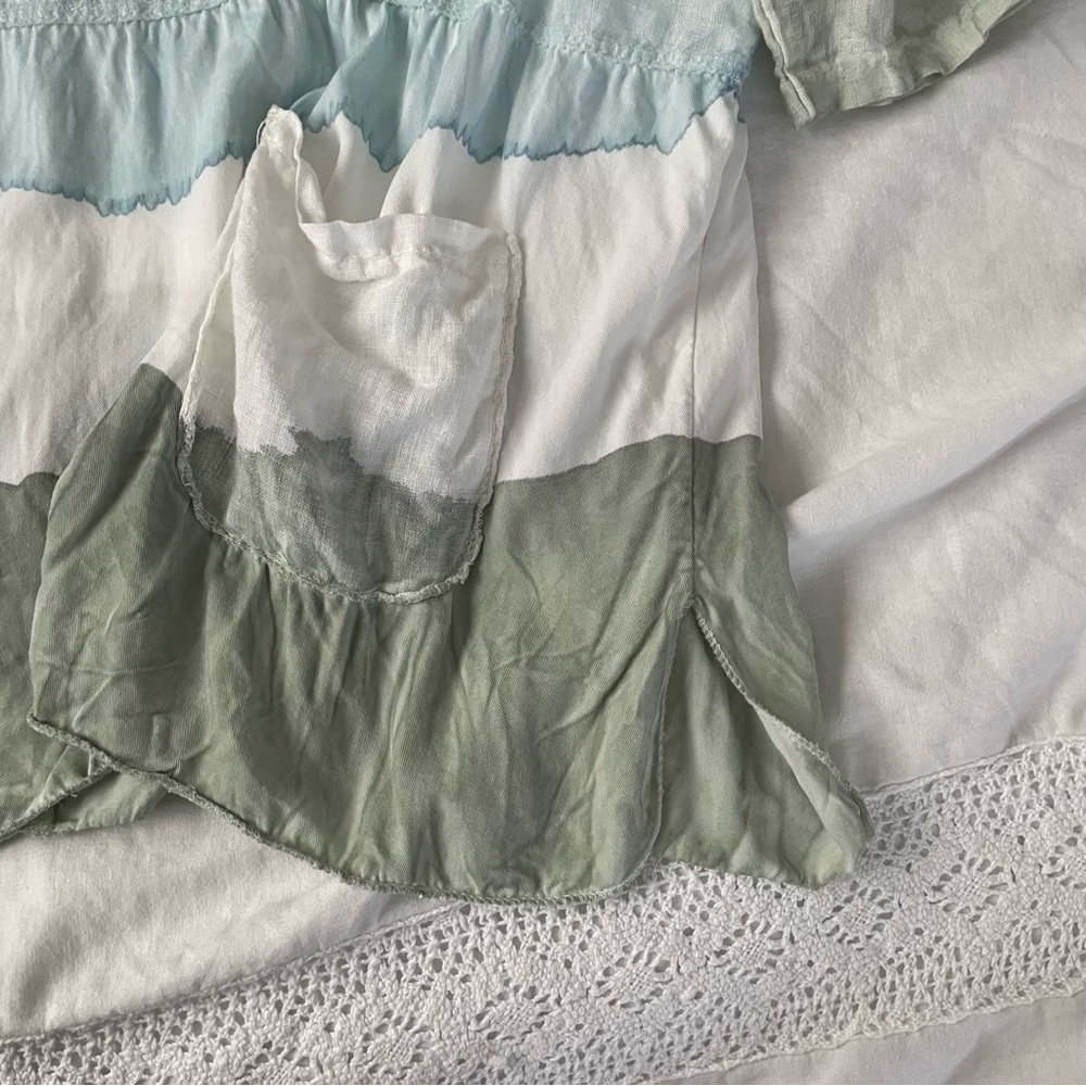 belle france LARGE short sleeve Blue green 100% linen tie dye blouse top Italy - Picture 5 of 8